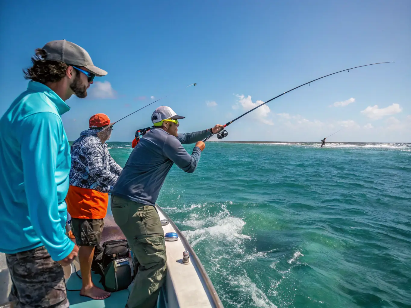 A vibrant image of a fishing competition in progress, with anglers casting their lines into a lake surrounded by lush greenery. The atmosphere is energetic and competitive.
