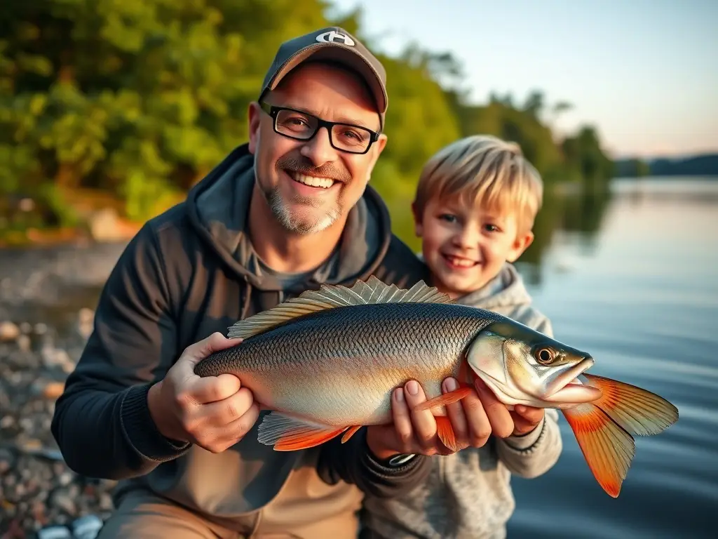 A photograph of a group of young anglers, smiling and holding up their catches during a youth fishing program, emphasizing the club's commitment to engaging youth in responsible angling.